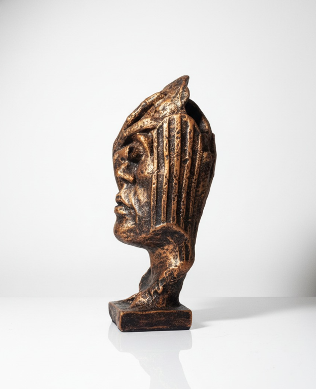 Abstract Head Sculpture | Bronze Finish Art Statue for Decor