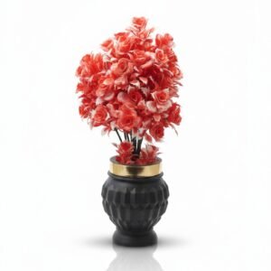 Vibrant Red Artificial Flowers in Modern Black Urn Vase with Gold Accent