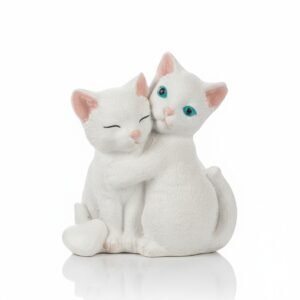 Adorable White Cats Hugging Figurine