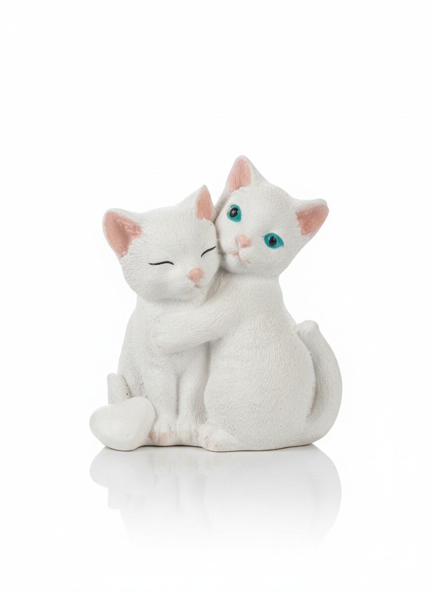 Adorable White Cats Hugging Figurine