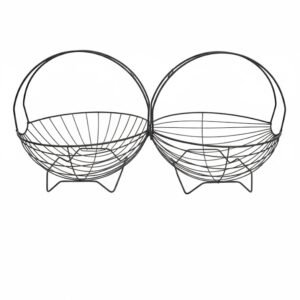 Modern Double Wire Fruit Basket - Black Metal Two-Compartment Countertop Kitchen Storage